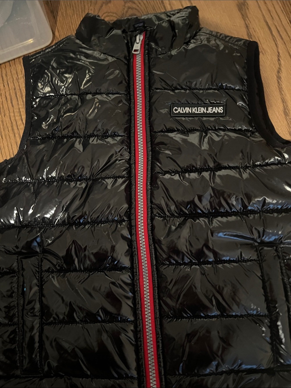 Calvin Klein Jeans Kids Black Puffer Vest with Red Zipper Trim